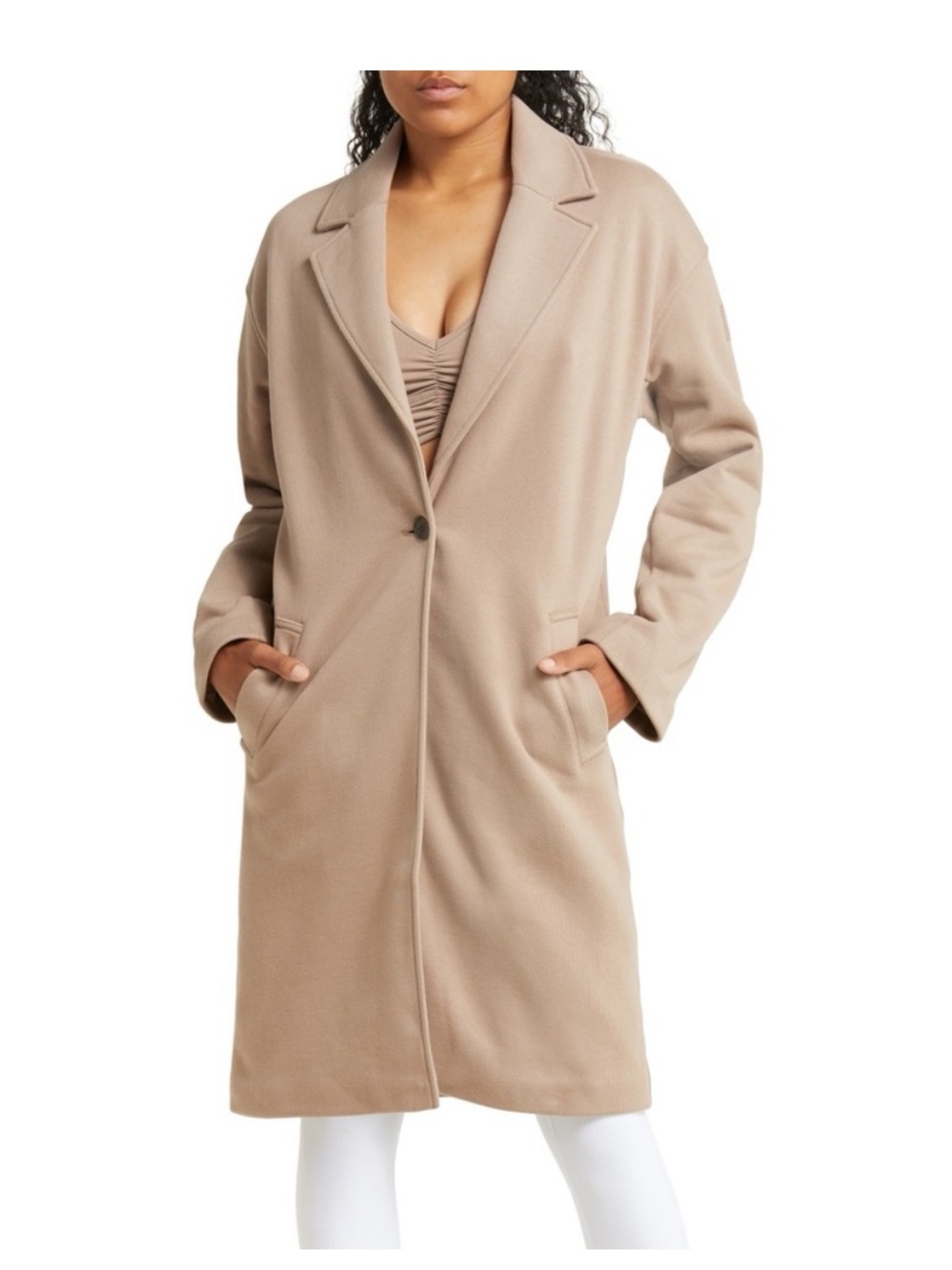 Alo Yoga Coat Single-Button Coat in Taupe